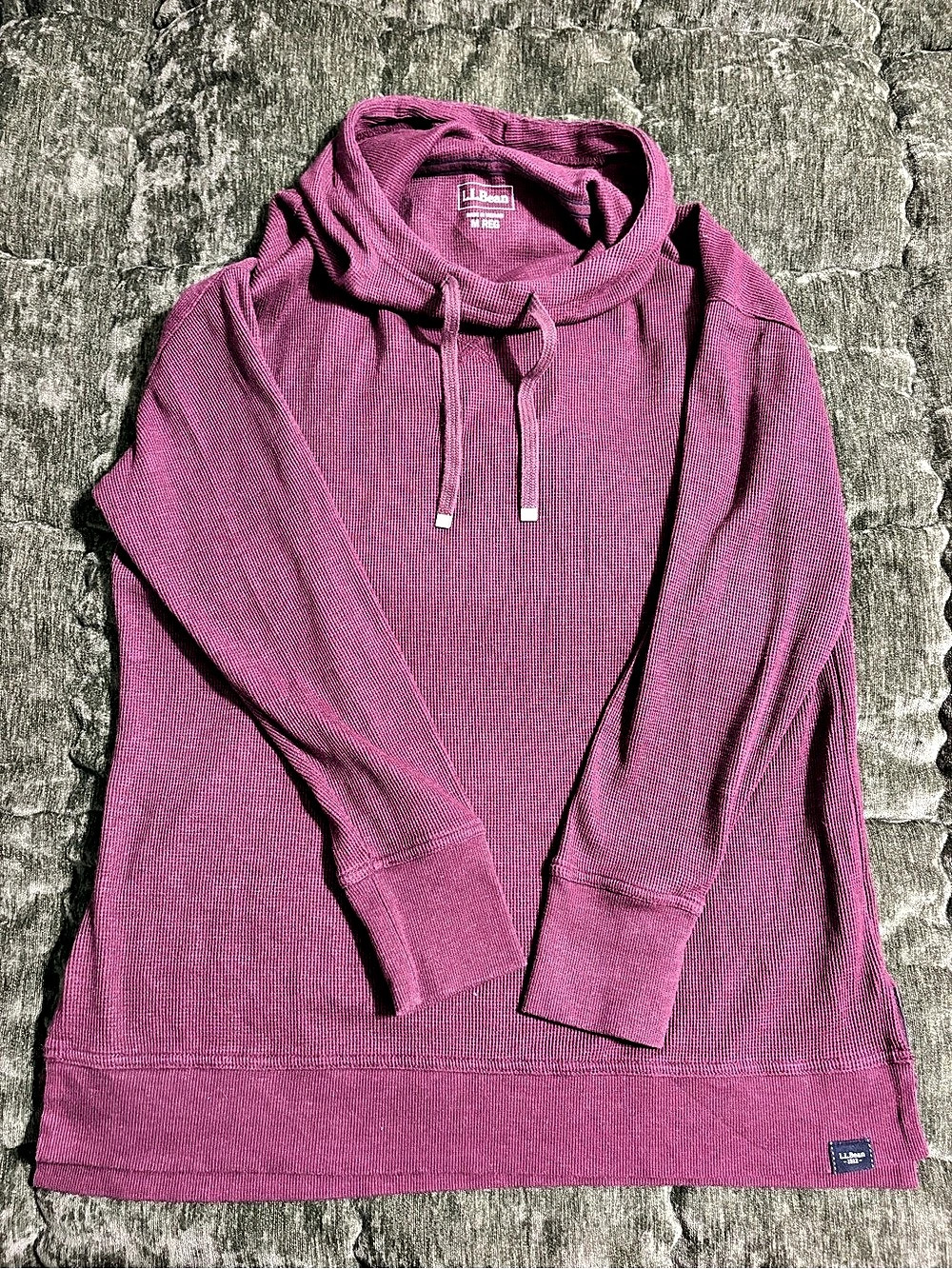 L.L.Bean Waffle Knit Cowl Neck Pullover Hoodie